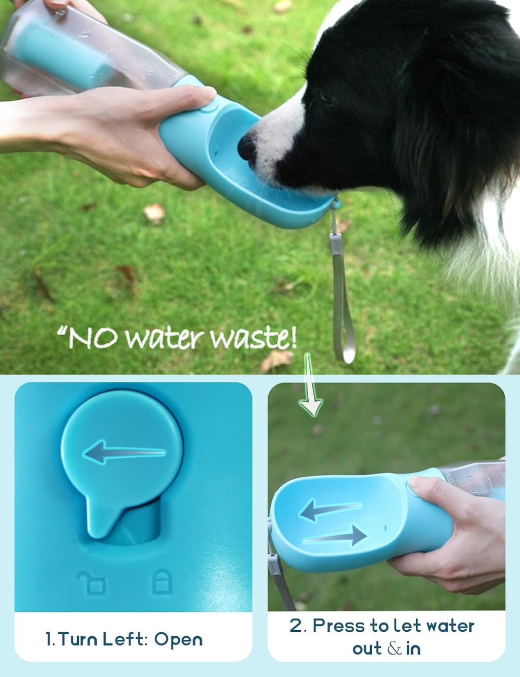 Portable Water Bottle for Dogs, 3 in 1 Pet Travel Bowl Dispenser with Food Treat Container & Poop Bag Holder, Summer Outdoor Walking Hiking Accessories for Large Dog on the Go - Blue, 20Oz